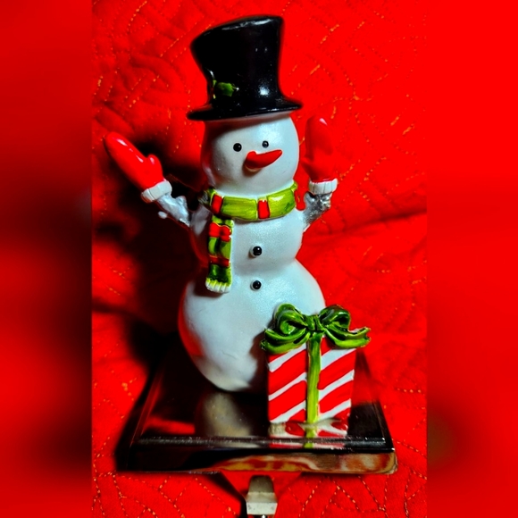 Snowman Stocking Holder/Hook, Holiday/Christmas, weighted, Vintage - Picture 2 of 12